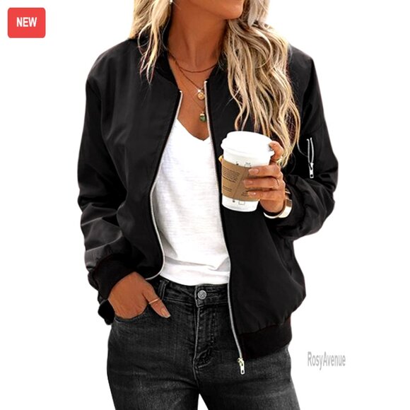 Lightweight Bomber Jacket with Pockets Quilted Zip Up S-XXL